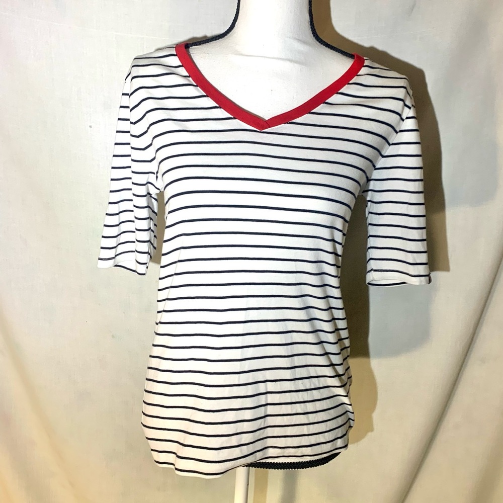 Tommy Hilfiger Red White and Blue V-neck Short sleeve stripe shirt